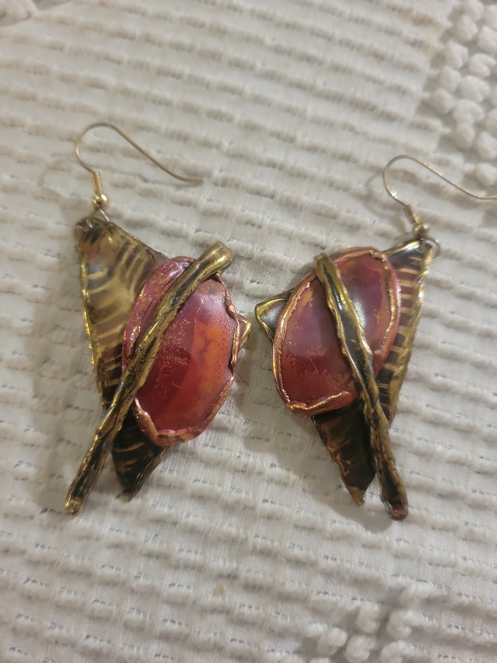 Artisan Brutalist Modernist Metal Enamel Earrings